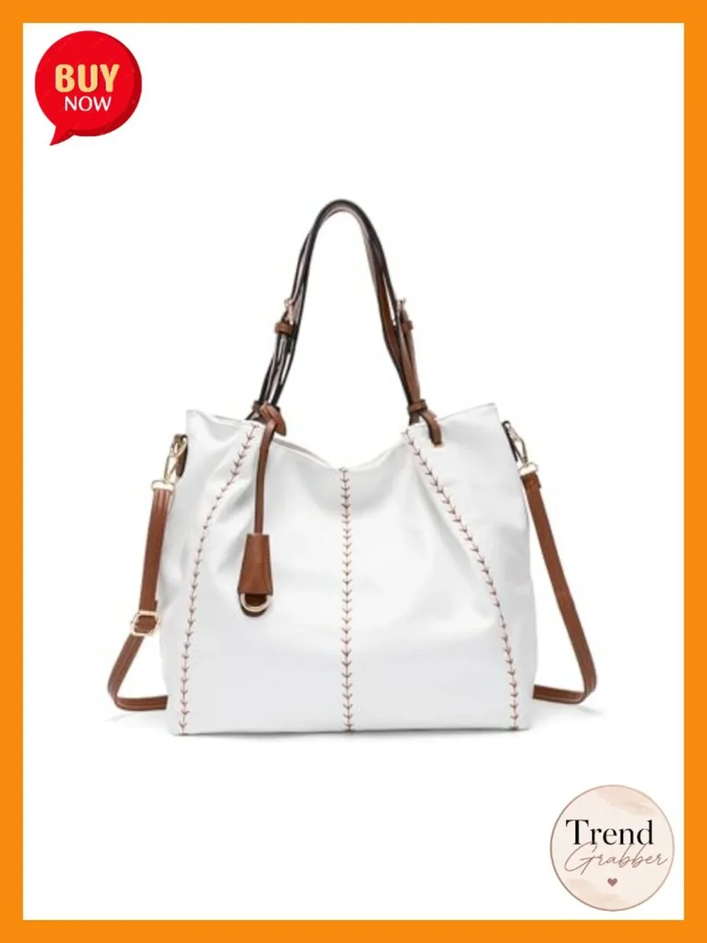 Vintage PU Leather Hobo Shoulder Bag, Bucket Tote with Rivet Detail